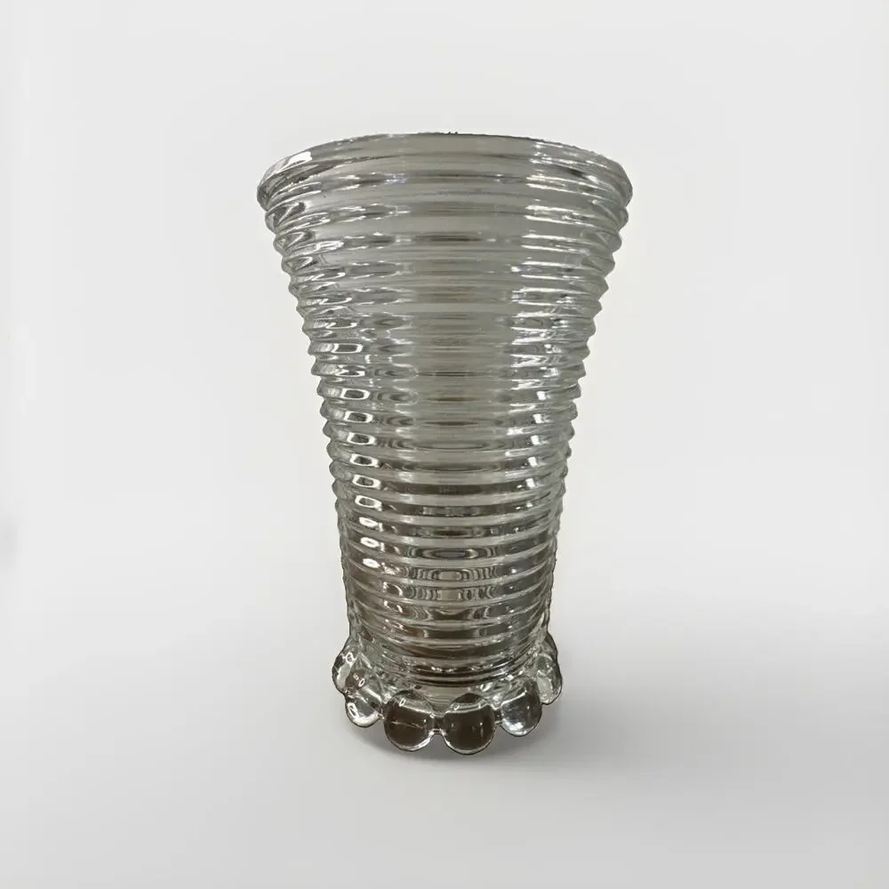 ANCHOR HOCKING Manhattan Vase Art Deco Clear Glass Ribbed Bubble Foot 8” Vintage